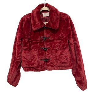 New Active USA Cranberry Faux Fur Toggle Coat Jacket Large